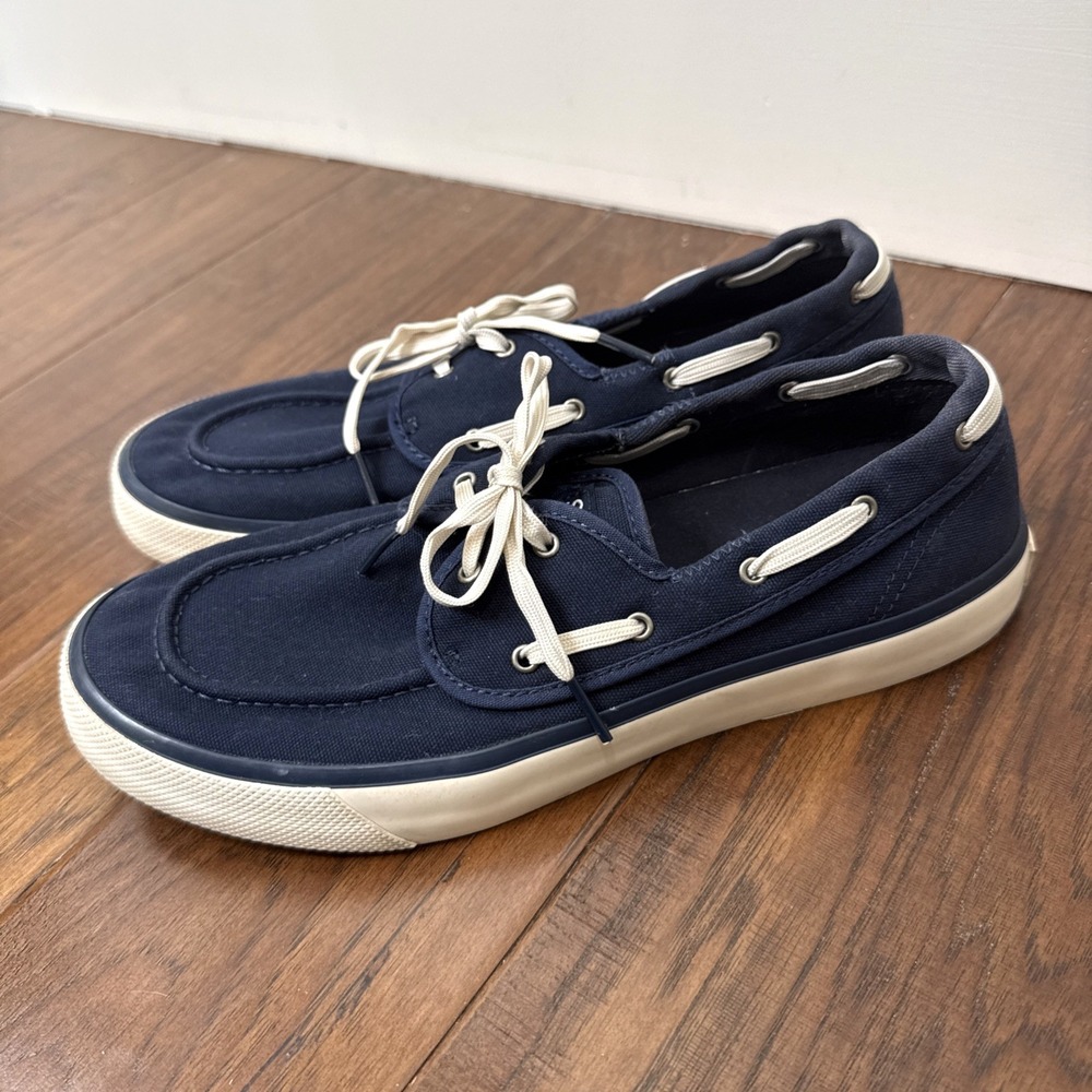 Sperry Top-Sider Canvas Boat Shoes Men's 8.5 Navy Deck Loafers Lace Up Nautical